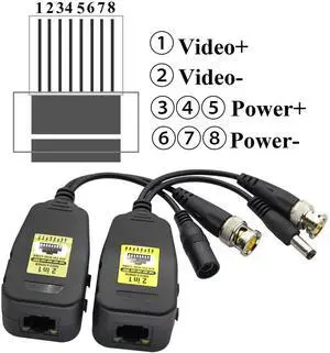 Power Video Balun DC BNC to Cat5 RJ45 Network Transceiver HD-CVI/TVI/AHD/CVBS with DC Connector for 720P 960P 1080P 3MP 4MP 5MP 8MP CCTV Security DVR Surveillance Camera System(18cm-4Pairs)