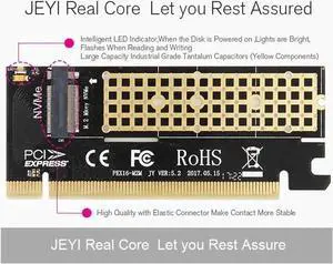 JEYI Cool Swift M.2 PCIE Adapter for PCIE NVMe SSD with Advanced Heat Sink Solution M.2 SSD NVME (m Key) 2280 2260 2242 2230to PCIE 3.0 x 16 Host Controller Expansion Card Aluminum Sheet Thermal