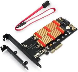 M.2 SSD NGFF Key B-M to PCI-e PCI Express 4X SATA Expansion Adapter Card with Metal Bracket Heatsink for Desktop NGFF to PCI-e