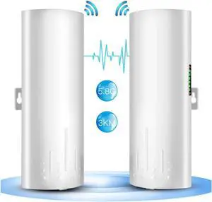 5.8G Long-Range Outdoor CPE Wireless Bridge 300Mbps Point to Point Transmission Distance WiFi Transmitter 14DBi High Gain 2*2 Mimo Antenna with PoE Adapter 2 RJ45 Port 2-Pack
