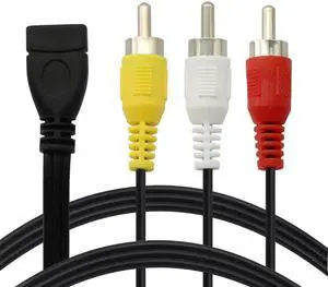 USB to RCA Cable,USB A 2.0 Female to 3 RCA Male Jack Splitter Audio Video AV Composite Adapter Cable for TV/PC -5FT (USB 2.0 Female to RCA Male)