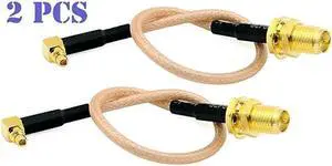 of 2 RF RG316 Pigtail RP-SMA Female Antenna Connector to MMCX Male Low Loss Coaxial Cable Adapter Right Angle (2.5 inches (6.5 cm))