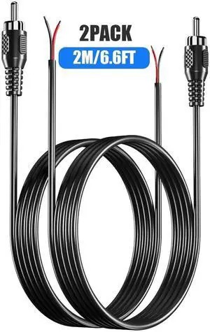 RCA to Speaker Wire Adapter, Speaker Bare Wire Cables to RCA Plugs Adapter Repair Speake Cord for Speakers Amplifier Audio Video AV Receivers 2 Pack 20AWG 6.6 ft