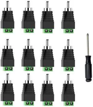 RCA Speaker Wire Connector, Speaker Wire to RCA Adapter, Phono RCA Male Plug Solderless Converter Audio/Video Speaker Wire Connectors Solderless Adapter - 12 Pack(Package Includes Screwdriver)