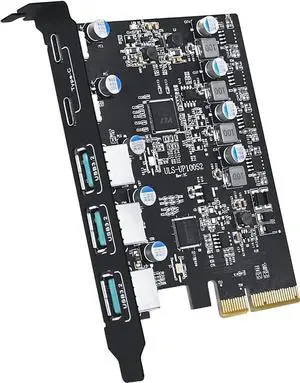 5-Ports PCI-E to USB 3.0 Expansion Card, 5Gbps High Speed USB3.0 PCI-EX1 X4 X8 X16 Adapter, Internal USB3.0 Hub Converter for Desktop PC, (2X USB C - 3X USB A)