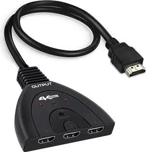 3-Port HDMI Switch 4K@60Hz 3x1 Switcher Automatic Switching Support Ultra HD 3D HDR Full HD 1080P HDCP HDMI Splitter Hub Compatible with Apple TV Roku Fire TV Stick HDTV PS4 Xbox One