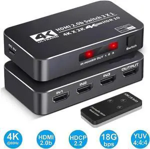 4K 2K 60Hz HDMI Switch 3x1 HD 4K HDMI Video Switcher Adapter 3 In 1 Out HDMI Splitter with Remote Control for DVD HDTV TV Box PS4 - OZQ2-2