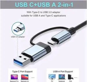 USB Hub,USB C hub,USB hub with USB C Multiport Adapter, USB Splitter with 1xUSB 3.0,4xUSB2.0,2 x USB C,USB c hub for MacBook Pro/PC/Laptop/Tablet Devices (Grey 7in1)