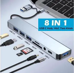 [Upgrade] USB C & USB Hub with USB 3.0, 2*USB 2.0,TF/SD Card Reader, USB-C Hub for Laptop, 8 in 1 USB 3.0 Hub Compatible with MacBook Pro, iPhone 18, iPad Air, XPS, and More Devices