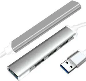 4 Port Powered USB 3.0 Hub Splitter, Ultra Slim USB Data Hub for MacBook Air, Laptop, iMac,PC, USB Flash Drives, Hard Drive -Gray