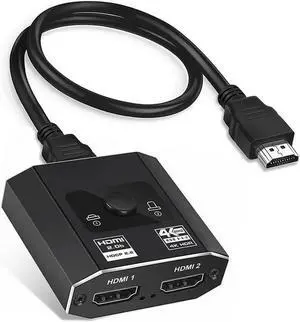 Aluminum 4K HDMI Switch HDMI 2.0b Switcher with HDMI Cable, 4K 60hz HDR Bi-Directional Switch Splitter 2 in 1 Out or 1 in 2 Out, Support 18Gbps 4K@60Hz, for PS5, Xbox Series X