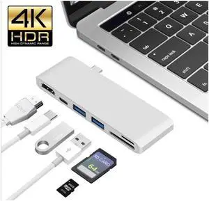 USB C Hub, Type-C Power Delivery, 4K HDMI, 2x USB 3.0, MicroSD/SD Card Reader for MacBook 2016/2017 and more USB C Devices - Silver