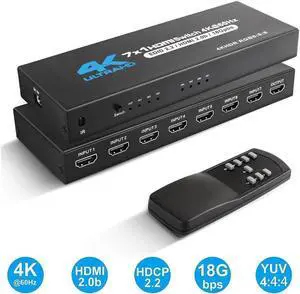 HDMI Switch 7x1 HDMI Switcher 7 in 1 Out HDMI Switch Selector 7 Port Box with IR Remote Control HDMI 2.0 HDCP 2.2 Support 4K@60Hz Ultra HD 3D 2160P 1080P