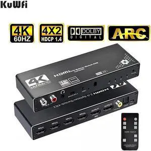 4K@60Hz HDMI Matrix Switch 4 in 2 Out Switcher 18G Ultra HD Supports Up to 4K @ 60Hz & 1080P EDID HDCP 2.2 HDR10- Remote Control (OZJ1)