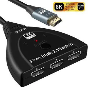 HDMI Switch 3in1 Out 8K HDMI Switcher with Pigtail Cable 8K@60Hz 3Port HDMI Switch HDCP2.3 3D Dolby Compatible with PS5/PS4/Xbox/Nintendo Switch/Fire Stick/Roku TV PC and More (OZ8Q3-1)