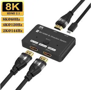 HDMI 2.1 Switch 8K2In 1Out/1In 2Out Bi-Directional HDMI Switcher HDMI Switch 4K 120Hz 8K@60Hz 48Gbps for Xbox PS5/4/3 Nintendo Switch Apple TV, HDTV Monitor