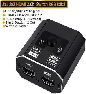 New 4K Switcher 18Gbps HDMI 2.0b Switch Splitter Bi-Directional 2 in1 Out/1in 2out Ultra HD 4K@60Hz 1080p@120Hz High Speed 18Gbps Switch Adapter with Switch Button with HDMI Cable
