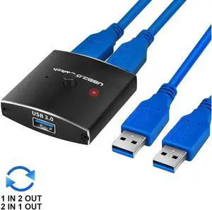 USB Switch KVM USB HUB 3.0 Switcher Selector 2in1 Out/1 in 2 Out Bi-Directional KVM Switch for PC Keyboard Mouse Printer 1 PC Sharing 2 Devices USB Switch Includes Two 3.3FT Data Cables