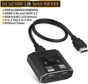High Speed 18Gbps Ultra HD HDMI Switch 2.0b with HDMI Cable, 4K 60Hz HDMI Switcher Splitter Bi-Directional 2 in1 Out/1in 2out Support 1080p@120Hz 3D for PS5, Xbox Series X