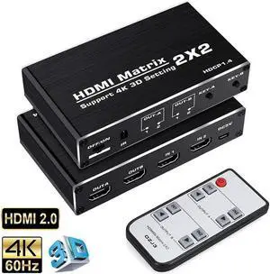 4K HDMI Matrix Switch 2 X 2 ,2 in 2 Out Video Switcher Splitter with IR Remote Controller,Support 4K@60Hz 3D 18.5Gbps, HDMI 2.0b, HDCP 1.4,HDR,YUV 4:2:0 (OZJ3)