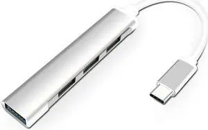 4-Port USB-C Hub, Ultra-Slim Data USB-C Type-C to 4 X USB 3.0 Hub Adapter for MacBook, Mac Pro, Mac mini, iMac, Surface Pro, XPS, PC, Flash Drive, Mobile HDD-Silver