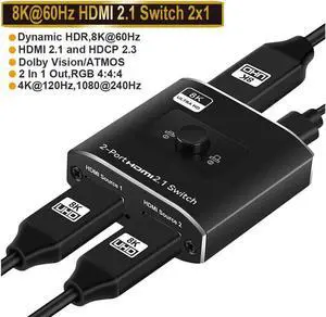 HDMI 2.1 Switch 8K HDMI Switcher, 4K 120hz HDR Switch 2 in 1 Out, Support High Speed 48Gbps 8K@60Hz, for PS5, Xbox Series X , Apple TV, Samsung TV LG TV(OZ8Q2)
