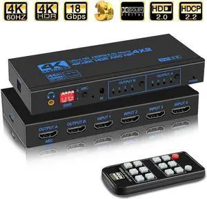 4K@60Hz HDMI2.0 Matrix 4K 60Hz/30Hz HDMI-compatible Matrix 4x2 Switch Splitter HDCP 2.2 4X2 Swicther Support SPDIF 3.5mm Stereo Audio ARC For for TV HDTV PS4 (OZJ2-1)
