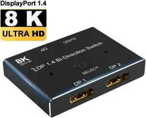 DisplayPort Switch DP 1.4 Bi-direction Switcher 8K 60hz 4K 120Hz 32.4 Gbps Splitter 2X1 Or 1x2 For Multiple Source Displays DisplayPort Switch DP 1.4 Bi-direction Switcher 8K 60hz 4K 120Hz 32.4 Gbps Splitter 2X1 Or 1x2 For Multiple Source Displays