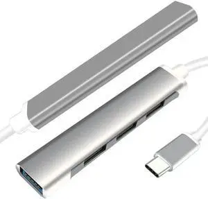 USB-C Hub Ultra-Slim Aluminum 4-Port USB Hub 3.0 for MacBook Air, Mac Pro/Mini, Microsoft Surface Pro, Dell XPS 15 and More-Gray