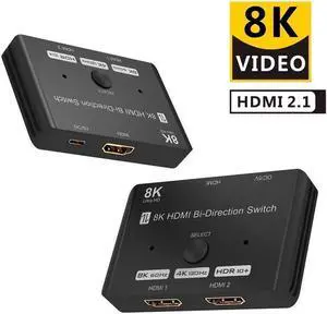 New 8K Switcher HDMI 2.1 Switch Splitter 2in 1Out/1in 2Out Ultra HD 8K@60Hz 4K@120Hz High Speed 48Gbps Switch Adapter with Switch Button for Computer Laptop