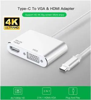 Aluminum USB C to HDMI VGA Adapter for Surface Pro 7, MacBook Pro, Dell XPS 13, and More - Thunderbolt 3 Port Compatible, Silver