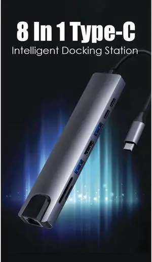 USB C Hub Multiport Adapter, 8-in-1 Type C Hub with RJ45 Port, USB3.0/2.0 Port,4K HDMI,SD/TF Card Port,87W PD, Type-C Port Docking Station, Compatible for MacBook Pro and Type C Devices