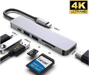 6 in 1 USB C Hub, USB Docking Station with 4K HDMI, 2 USB 3.0, SD Slot, TF Slot, Type C PD Port,Ultra Slim Aluminum Portable Data Hub for MacBook Pro 2020-2016 MacBook Air