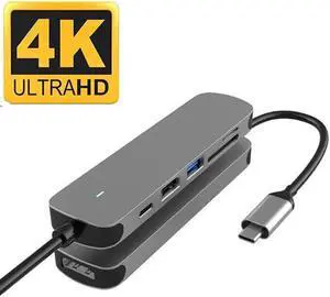 USB C Hub, 6 in 1 USB C Adapter, USB C Dongle with 4K to HDMI, 87W PD Charging Port, USB 3.0/2.0 Ports, SD Card Reader, USB-C Hub for MacBook Pro, iPad Pro, XPS More Type C Devices