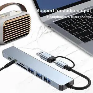 USB C Hub USB Hub 3.0, Aluminum USB Splitter with 1 x USB 3.0, 3 x USB 2.0 and 1 x USB C, SD/TF Card Reader, 3.5mm Aux Ports for MacBook Pro Air and More PC/Laptop/Tablet Devices