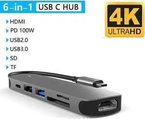 USB C Hub,Jansicotek 6-In-1 Type C Hub with 4K USB C to HDMI, USB 3.0Ports, USB 2.0 Port, SD/TF Card Reader, USB-C Power Delivery, Portable for Mac Pro and Other Type C Laptops