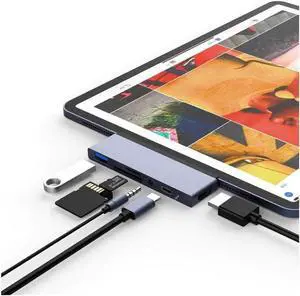 USB C Hub for iPad Pro 2019 2018, 6 in 1 USB Type C to 4K HDMI Adapter with USB 3.0, USB-C PD Charging,SD/TF Card Reader,3.5mm Headphone Jack Compatible with 2019 2018 New iPad Pro/12.9"