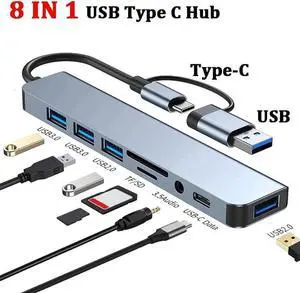 8 In 1 USB C Hub Speed 5.0Gbps Multiport Type C Adapter USB 3.0/2.0 Ports 3.5-mm Jack SD/TF Card Reader for All Type C Laptops 8 In 1 USB C Hub Speed 5.0Gbps Multiport Type C Adapter USB 3.0/2.0 Ports 3.5-mm Jack SD/TF Card Reader for All Type C Laptops