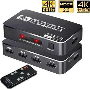 4K@60Hz HDMI Switch 5 in 1 Out w/IR Remote Control 5 Port Switcher Selector Box for Xbox Nintendo PS5 PS4 TV Fire Stick Roku Supports Ultra HD Dolby Vision 18.5Gbps HDR10 HDCP 2.2 & 3D