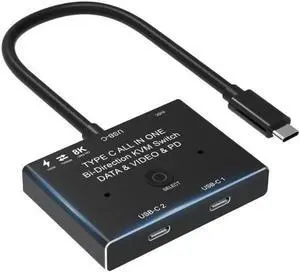 USB C Switch,Bi-Directional USB C Switcher 2 Computers USB Type C KVM Switch 8K@30Hz 4K@120Hz Video/10Gbps Data Transfer/100W Charging,Compatible with Thunderbolt Device