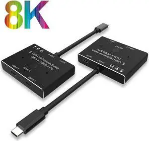 4K@120Hz 8K@30Hz Type-C 8K Bi-Directional USB Type C KVM Switch Converter Support Video Data PD 8K@30hz 100W 10Gbps Compatible with Thunderbolt Device, Black