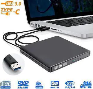 Aluminum External CD Drive USB 3.0 Portable CD DVD +/-RW Drive DVD/CD ROM Rewriter Burner Writer Compatible with Laptop Desktop PC Windows Mac Pro MacBook (XD058, Black)