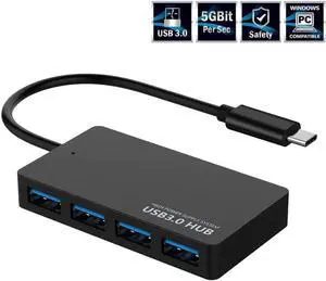 Type-C to USB Hub, 4 Port USB 3.0 Hub, Portable Data Hub for iMac Pro, MacBook Air, Mac Mini/Pro, Surface Pro, Notebook PC, Laptop, USB Flash Drives, and Mobile HDD(Black)