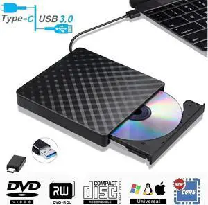 USB 3.0 &Type C DVD Drive, CD Burner Driver Drive-free High-speed Read-write Recorder, External DVD-RW Player Writer Reader