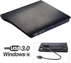 External CD DVD Drive, USB 3.0 Slim Portable External CD DVD Rewriter Burner Writer,High Speed Data Transfer USB Optical Drives Player for PC Desktop Laptop Windows Linux Mac OS (Black)