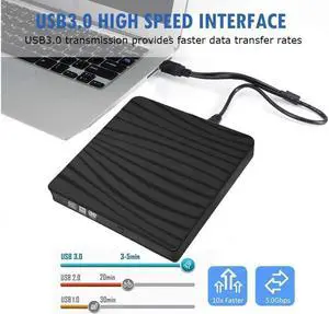 External CD DVD Drive USB 3.0 Type-C Portable CD DVD +/-RW Optical Drive USB C Burner Slim CD/DVD ROM for PC Laptop Desktop MacBook Mac Linux OS Apple Windows 10/8/7/XP-Black