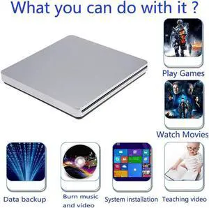 Aluminum External CD DVD Drive Type-C/USB3.0 Portable CD/DVD /-RW Drive/DVD Optical Drive disc Player for Laptop Slim CD ROM Rewriter Burner for Mac Laptop Desktop PC Windows Linux OS