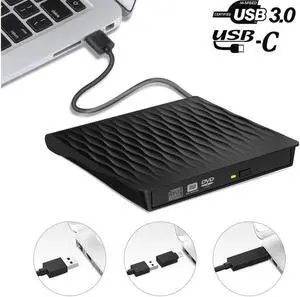 DVD Player for Laptop USB 3.0 Type-C Dual Port Portable External CD DVD Drive, Drive Slim DVD/CD ROM Rewriter Burner Compatible with Laptop Desktop PC Windows Linux OS Mac (SLS01 Black)