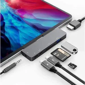 USB C Hub for iPad Pro 2019 2018,XIIVIO 7 in 1 USB Type C to 4K HDMI Adapter with USB 3.0 USB-C PD Charging,SD/TF Card Reader,3.5mm Headphone Jack Compatible with 2019 2018 New iPad Pro