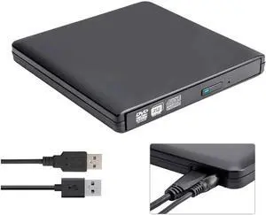 Aluminum DVD Player for Laptop USB 3.0 Type-C Dual Port Portable External CD DVD Drive, Drive Slim DVD/CD ROM Rewriter Burner Compatible with Laptop Desktop PC Windows Linux OS Apple Mac